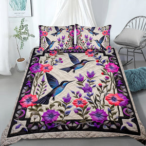 Birds and Flowers Quilt Bed Set 03qnqn301024-Homacus