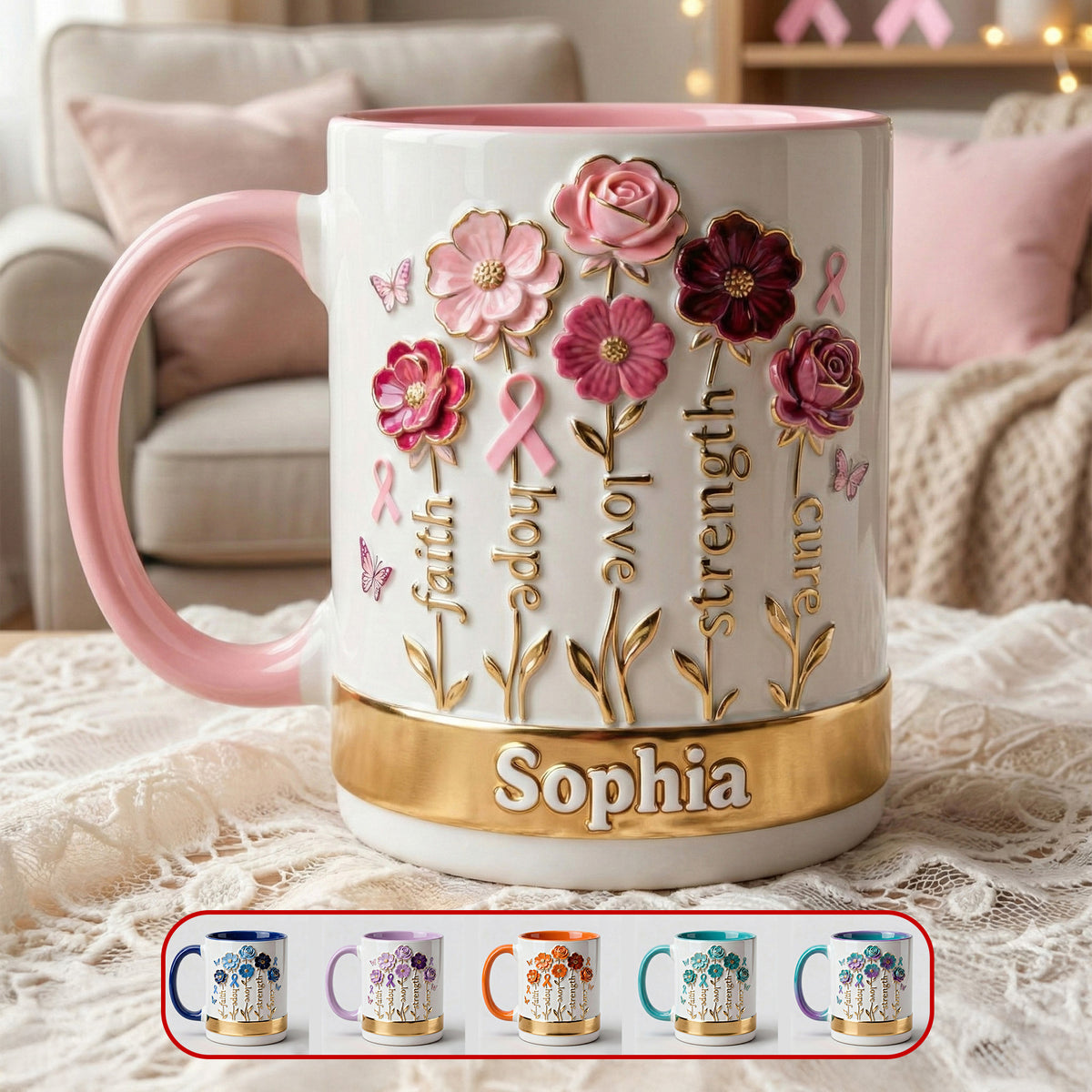 Cancer Awareness Flowers Accent Mug, Personalized Gifts For Cancer & Disease Warrior 03qhmg241225-Homacus