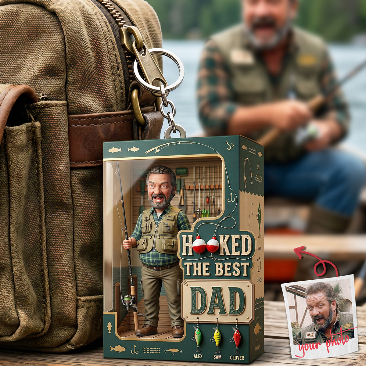 Hooked On Fishing Dad Keychain - Personalized Custom Photo Gifts For Dad 02PATA260326-Homacus