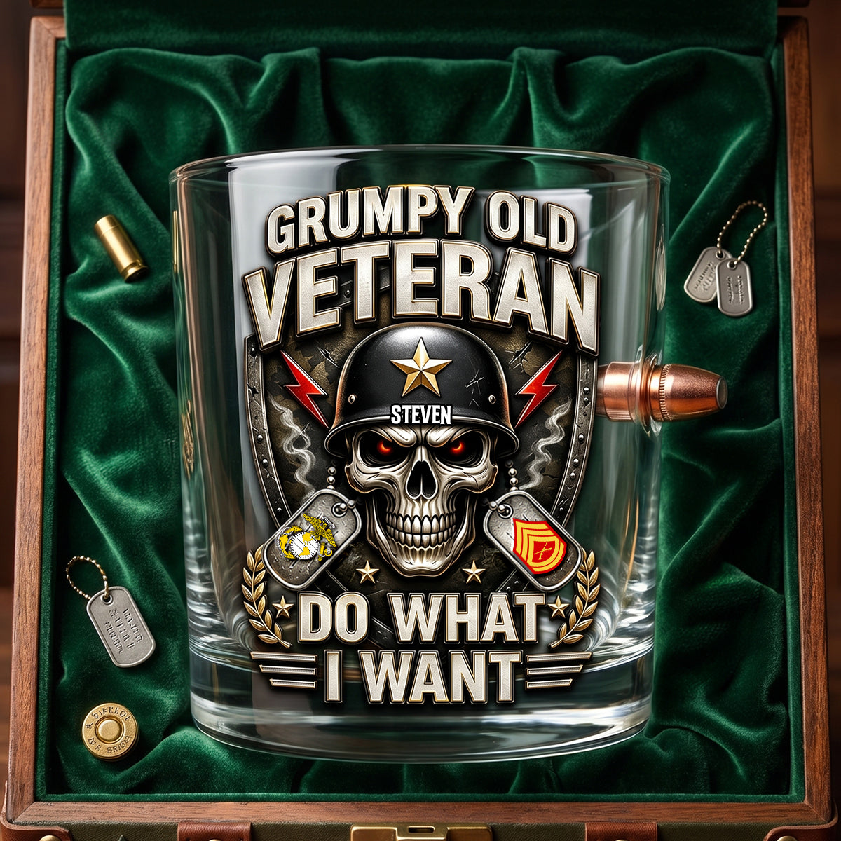 Grumpy Old Veteran Bullet Glass - Personalized Gifts For Veterans 01todh160626-Homacus