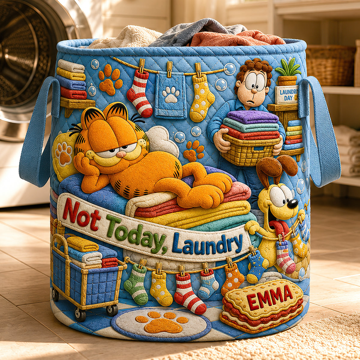 Lazy Cat Quilted Laundry Basket - Personalized Gifts 03HADT180726-Homacus