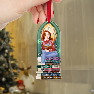 Personalized Gift For Book Lovers 05HUPU170924PA Ornament A Girl Sitting On Stack Of Books Reading-Homacus