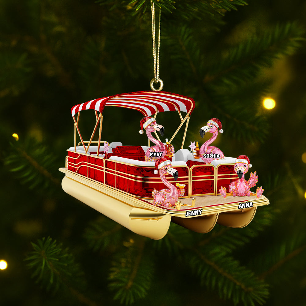 Flamingo Pontoon Christmas Acrylic Ornament Personalized Gifts For Family 02ohtn180825-Homacus
