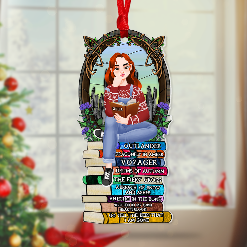 Personalized Christmas Gifts For Book Lovers Ornament 06hupu160924pa A Girl Sitting On Stack Of Books Reading-Homacus