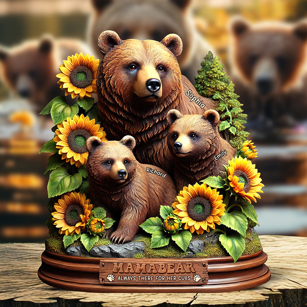 Personalized Gifts For Mom Wood Sign, Mama Bear & Her Cute Cubs 03qhqn010425-Homacus