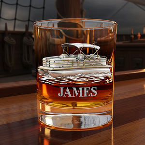 Pontoon Personalized 11oz Round Drinking Glass, Personalized Gifts For Sea Lover 01pgta230925-Homacus