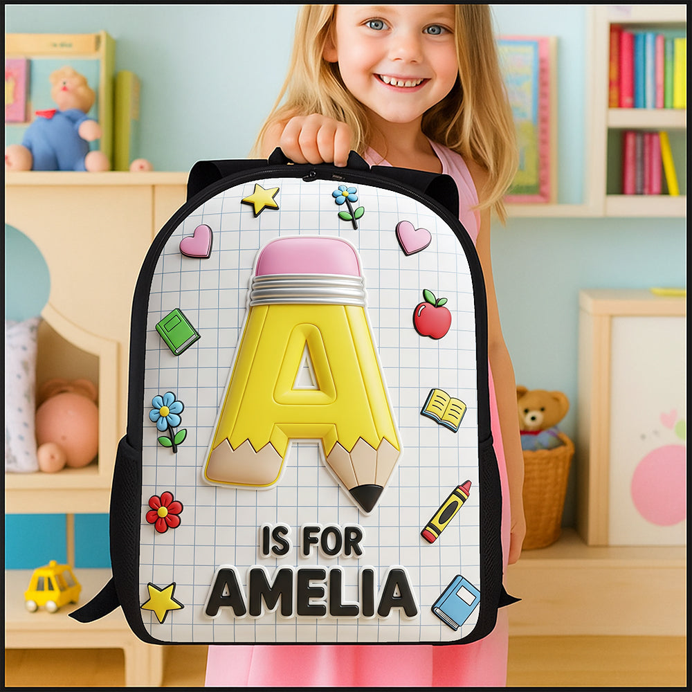 Pencil Initial Letter Alphabet School Bag - Personalized Gifts For Kids Back To School 04qhqn040825-Homacus