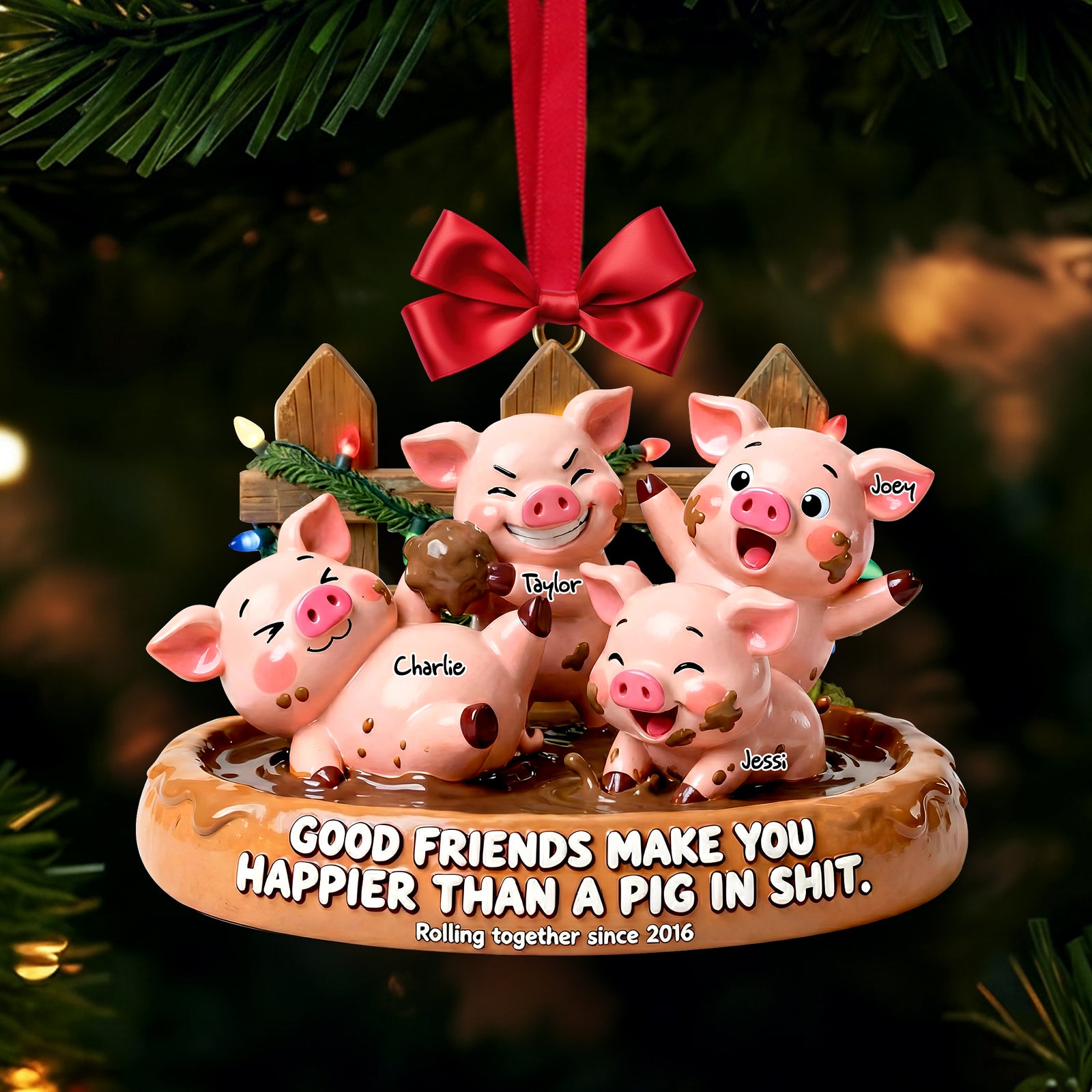 Happy Silly Pig Friends Ornament - Personalized Gifts For Friends 01QHLU231125-Homacus