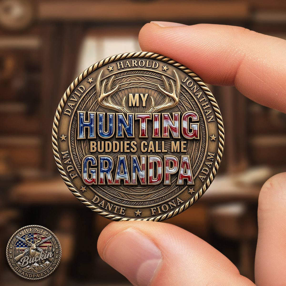 American Hunting Printed Metal Coin - Personalized Gifts For Grandpa 04pata020326-Homacus