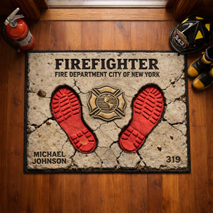 Firefighter Boot Print Doormat - Personalized Gift For Firefighter 04TGLU120226-Homacus