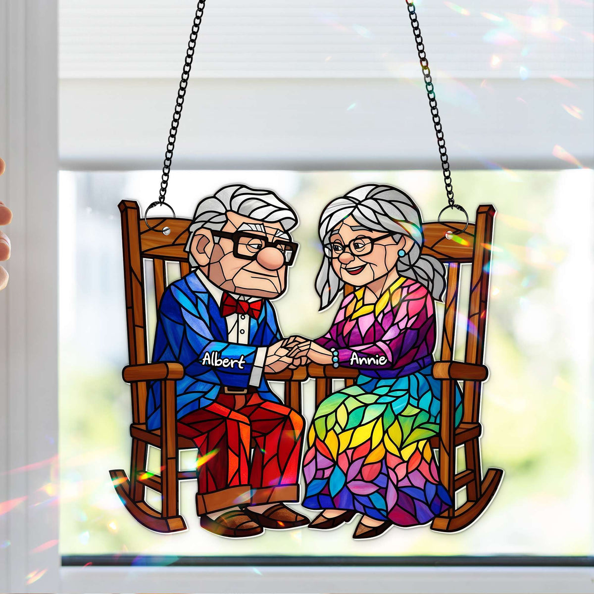 Old Couple On the Porch Suncatcher - Personalized Gifts For Couples 01TOLU190725-Homacus