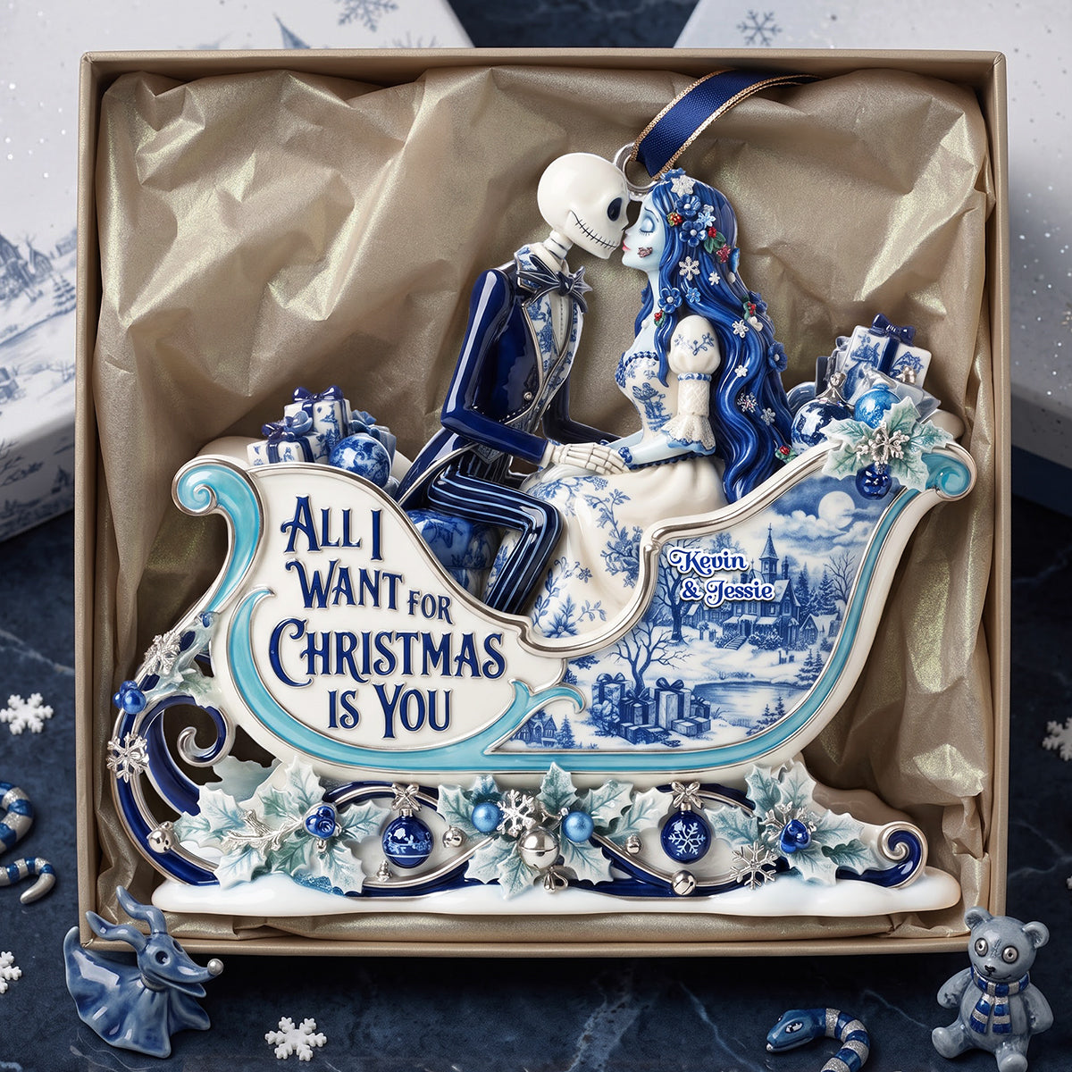 Gothic Couple Toile de Jouy Christmas Ornament - Personalized Gifts For Couple 01tyta180826