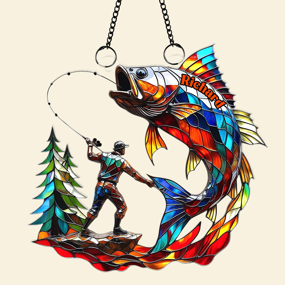 Fishing Scene Suncatcher Ornament - Personalized Gifts For Fishing Lovers 01tgqn020825-Homacus