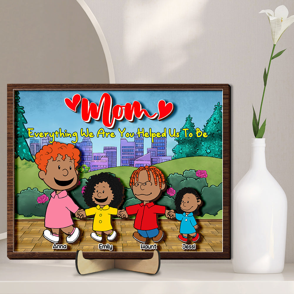 Personalized Gifts For Moms Wood Sign Mom & Kids Holding Hands 03TOLU220125DA-Homacus