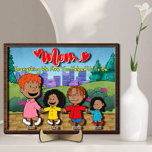 Personalized Gifts For Moms Wood Sign Mom & Kids Holding Hands 03TOLU220125DA-Homacus