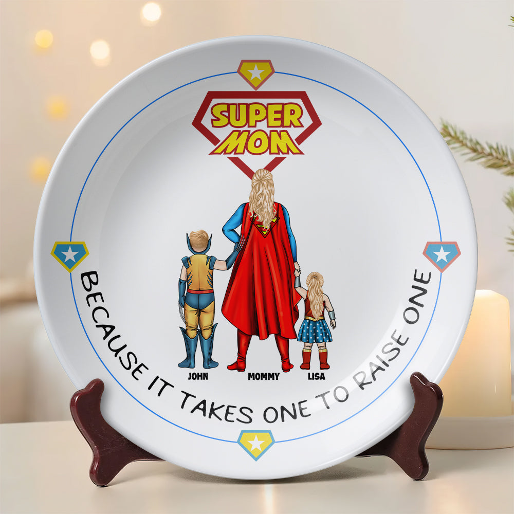 Personalized Gift For Mom Ceramic Round Plate Mother's Day Super Mom 04OHMH110325PA test lai-Homacus