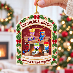 Brothers And Sisters Fireplace Christmas Stockings Acrylic Ornament - Personalized Christmas Gift For Family 02naqn240926