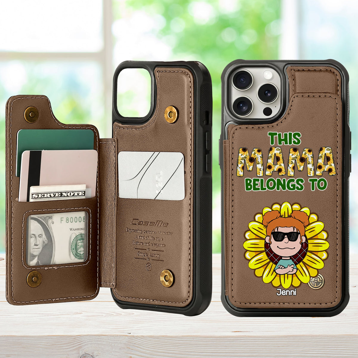 Personalized Leather Flip Wallet Phone Case For Mom, Adorable Sunflower Kids 02XQLU190225HH-Homacus