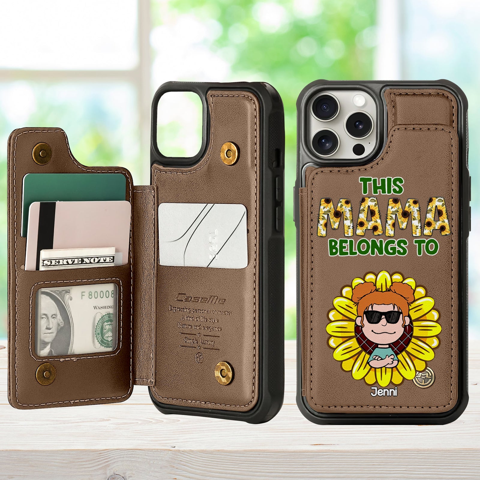Personalized Leather Flip Wallet Phone Case For Mom, Adorable Sunflower Kids 02XQLU190225HH-Homacus