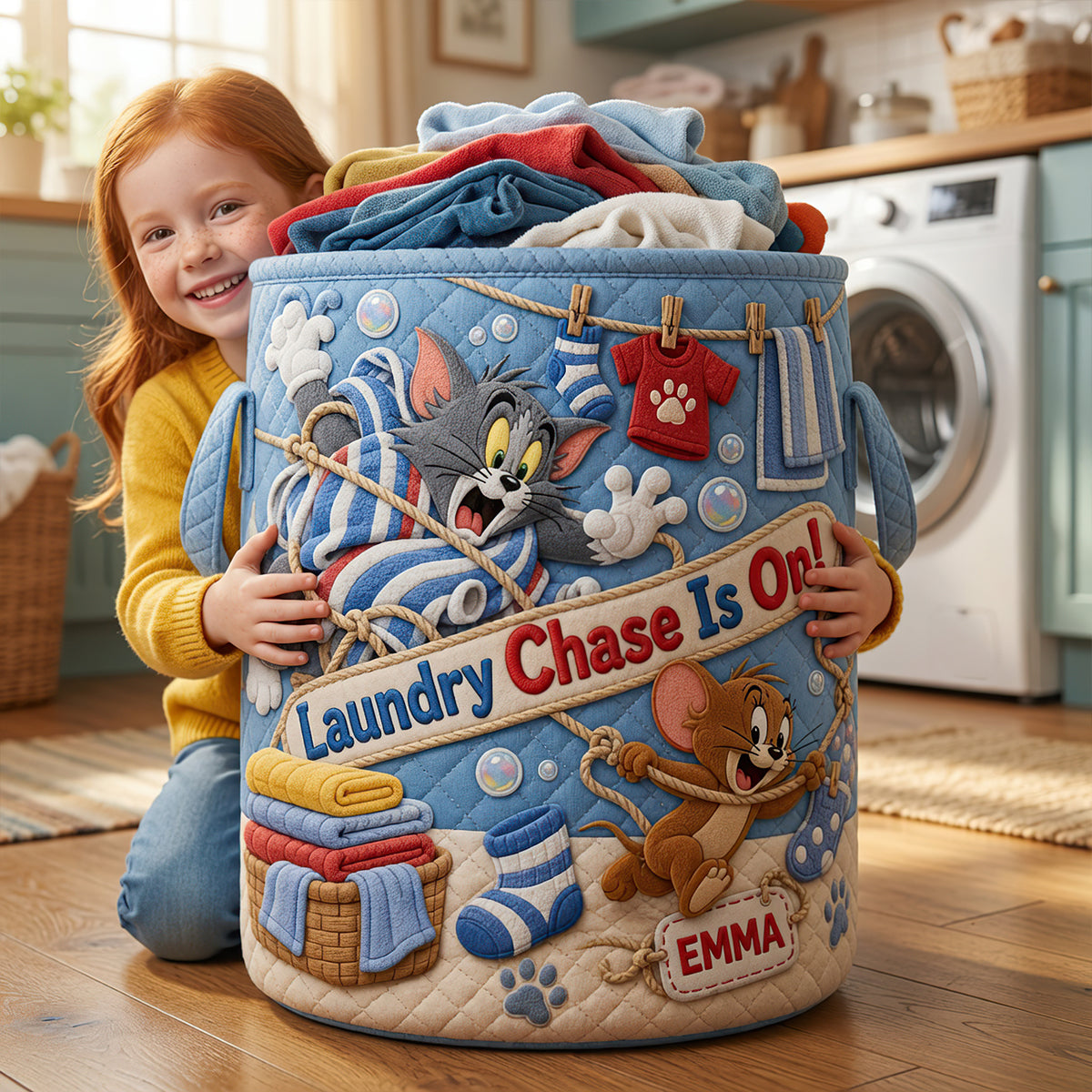 Playful Quilted Laundry Basket - Personalized Gifts 02hadt180726-Homacus