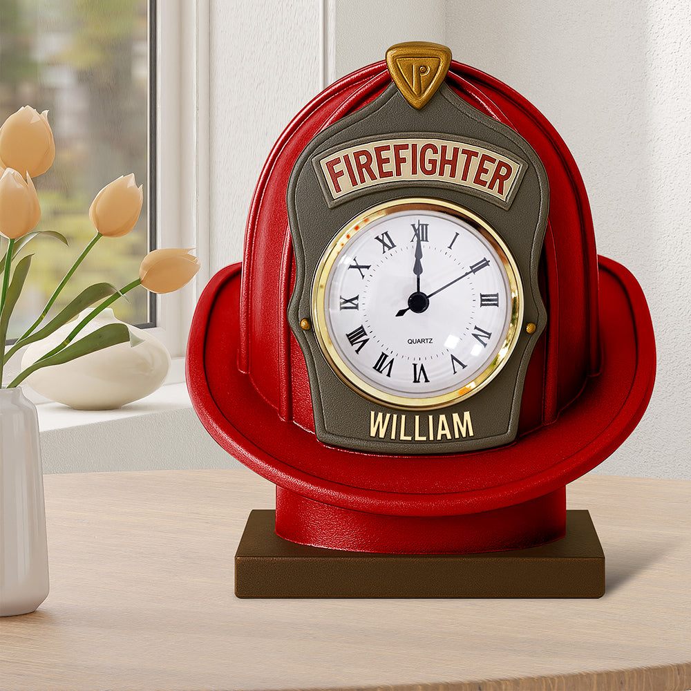 Firefighter Helmet Desk Clock Plaque - Personalized Gifts For Firefighter 03toqn280525-Homacus