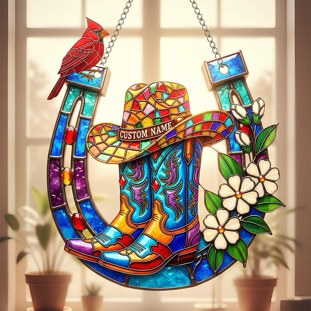 Cowboy Boots & Horseshoe Suncatcher Ornament Personalized Gifts For Horse Lovers 06OHDT191225-Homacus