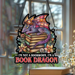 Personalized Gifts For Book Lover Suncatcher Ornament Dragon Reading Book 031XQMH060125-Homacus