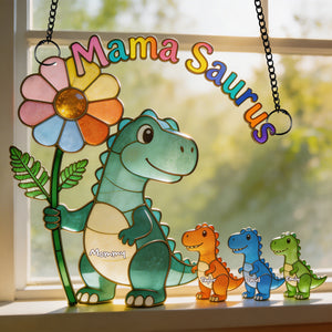 Mama-saurus & Her Tiny Roar Crew Suncatcher - Personalized Gifts For Moms 01NALU100426-Homacus