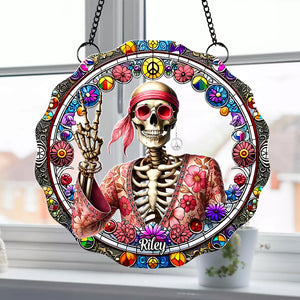 Personalized Gift For Hippie Acrylic Suncatcher, Peace Love Skull 04QHTN060924-Homacus