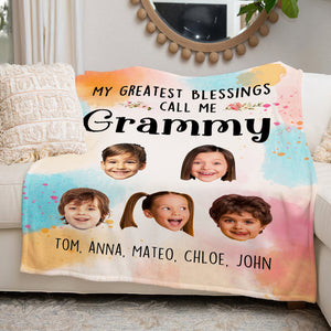 Custom Photo Gifts For Grandma Blanket My Greatest Blessings Call Me Grammy 03HUDT270225-Homacus