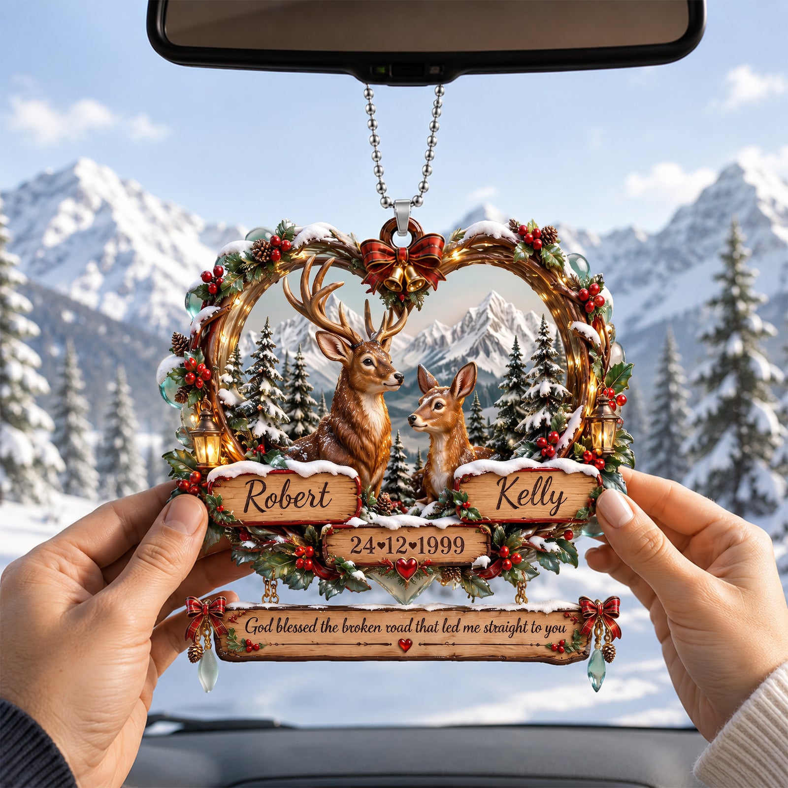 Deer Lover Christmas Gifts For Couple - Personalized Deer Couple Car Ornament 06palu010926