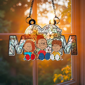 Personalized Gifts For Mom Suncatcher, Soft Vibrant Flower Hear Stained Glass Art 02QHLU270225PA-Homacus