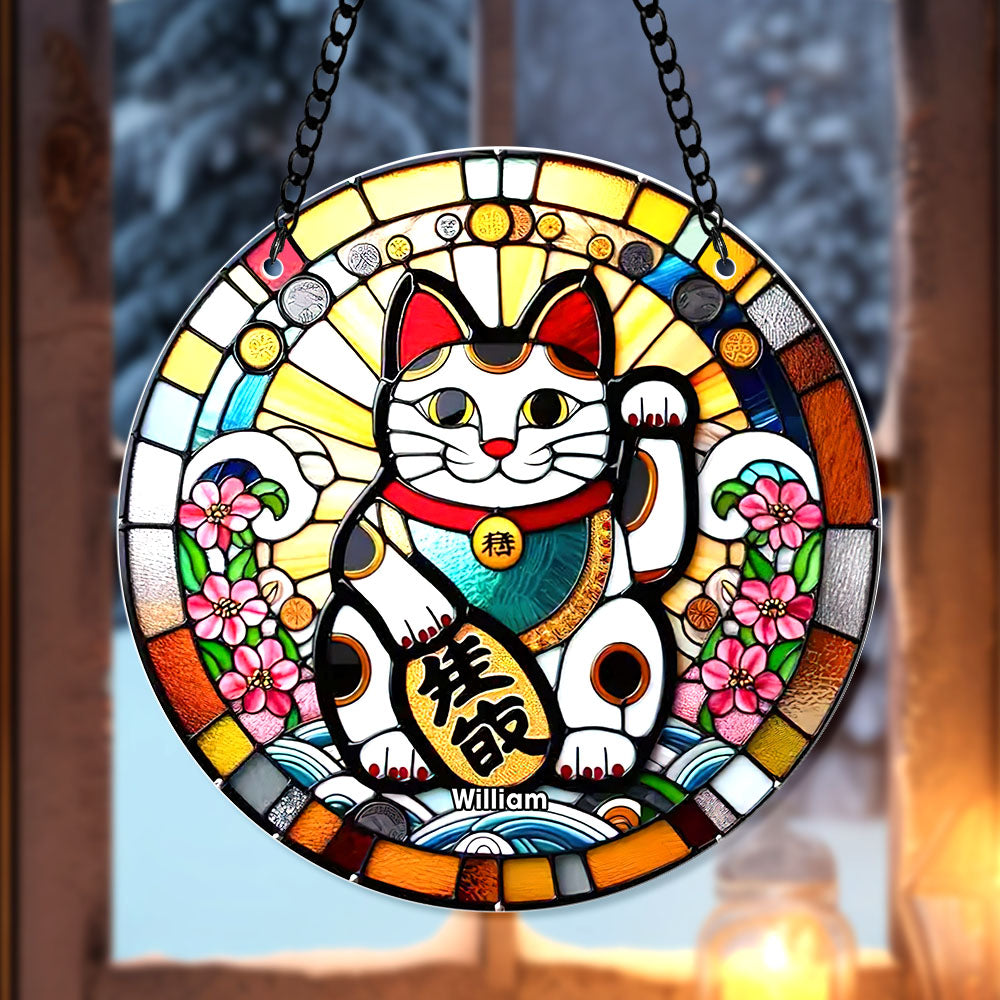 Personalized Gifts For Christmas Suncatcher Ornament 52ACQN240824 Lucky Cat-Homacus