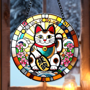 Personalized Gifts For Christmas Suncatcher Ornament 52ACQN240824 Lucky Cat-Homacus