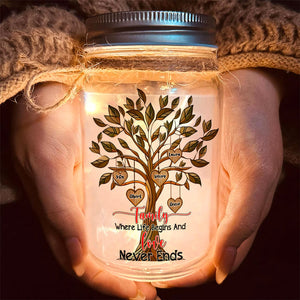 Personalized Gifts For Family Mason Jar Light, Where Life Begins And Love Never Ends 05TGLU111024-Homacus