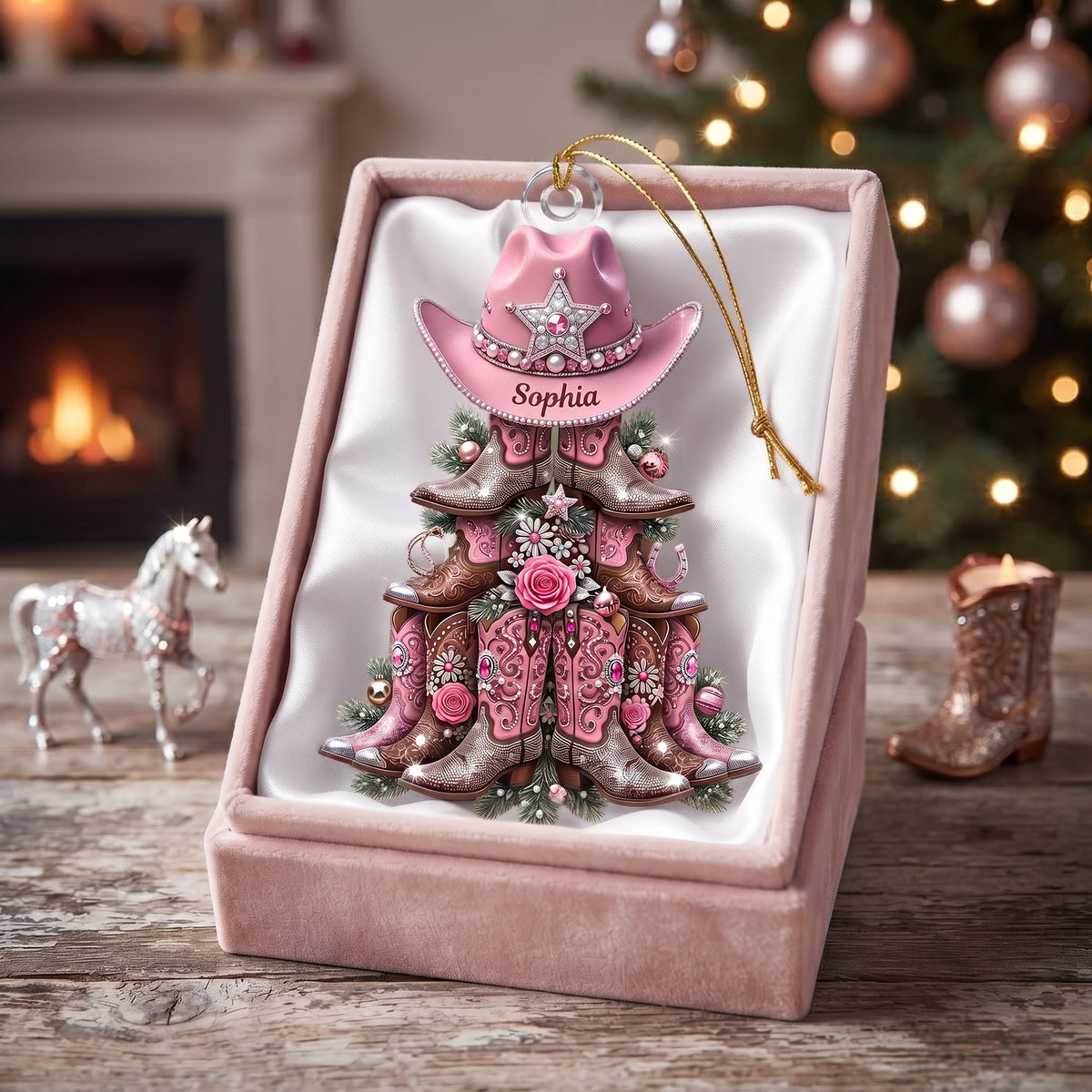 Shimmering Cowgirl Boots Christmas Tree Ornament, Personalize Gifts For Christmas 03qhlu140826
