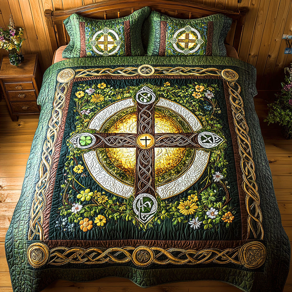 Gifts For Christian Quilt Bedding Set Special Line - St. Patrick's Edition, Celtic Cross 01tgqn180125-Homacus