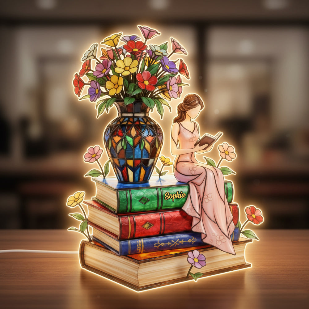 Floral Storytime Book Stack Light Box- Personalized Gift For Book Lovers 04NATN211125-Homacus