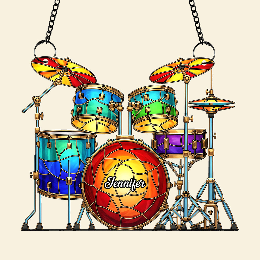 Colorful Drum Kit Suncatcher Ornament – Personalized Christmas Gifts For Drum Kit Lovers 02pgqn290725-Homacus
