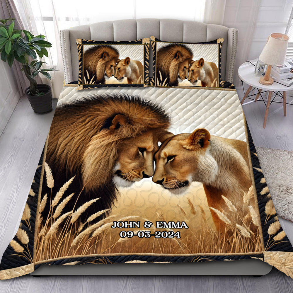 Personalized Gifts For Couple Quilt Bed Set, Romantic Lion Couple King & Queen 01QHMH251224-Homacus