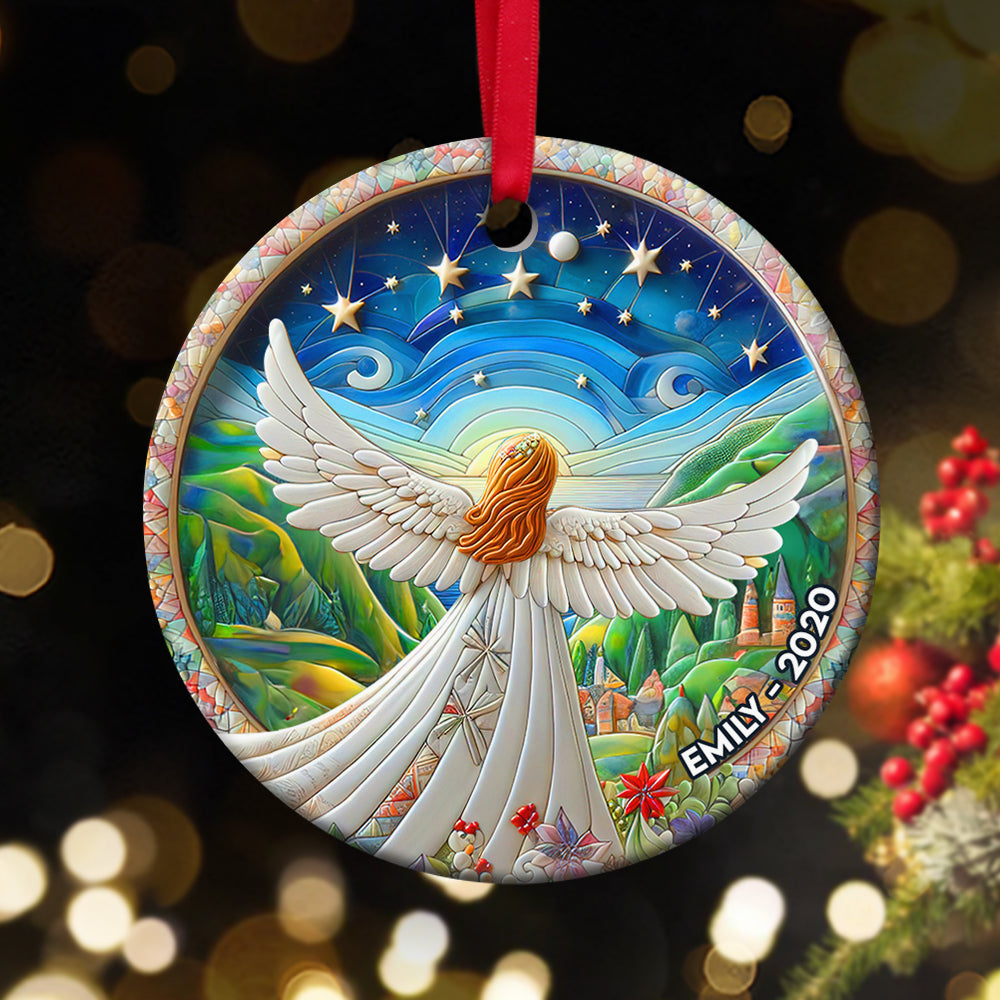 Personalized Memorial Gifts For Family Ceramic Christmas Ornament 03hupu210824 Angel Wings Girl-Homacus