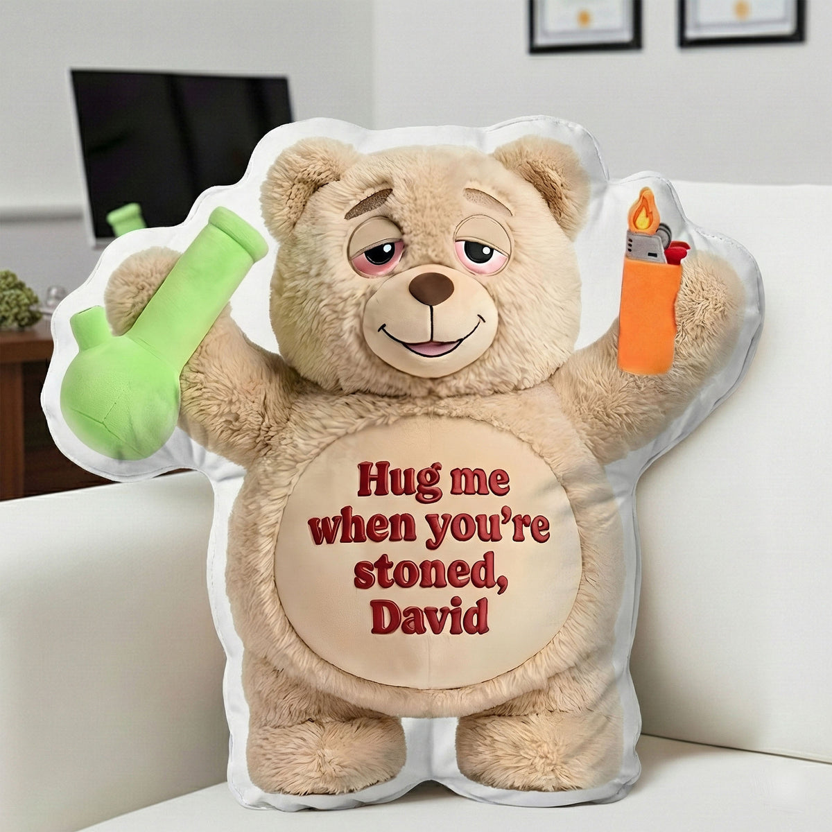 Chill Vibes Teddy Bear Pillow - Personalized Gift For Stoners 02TOLU101225-Homacus