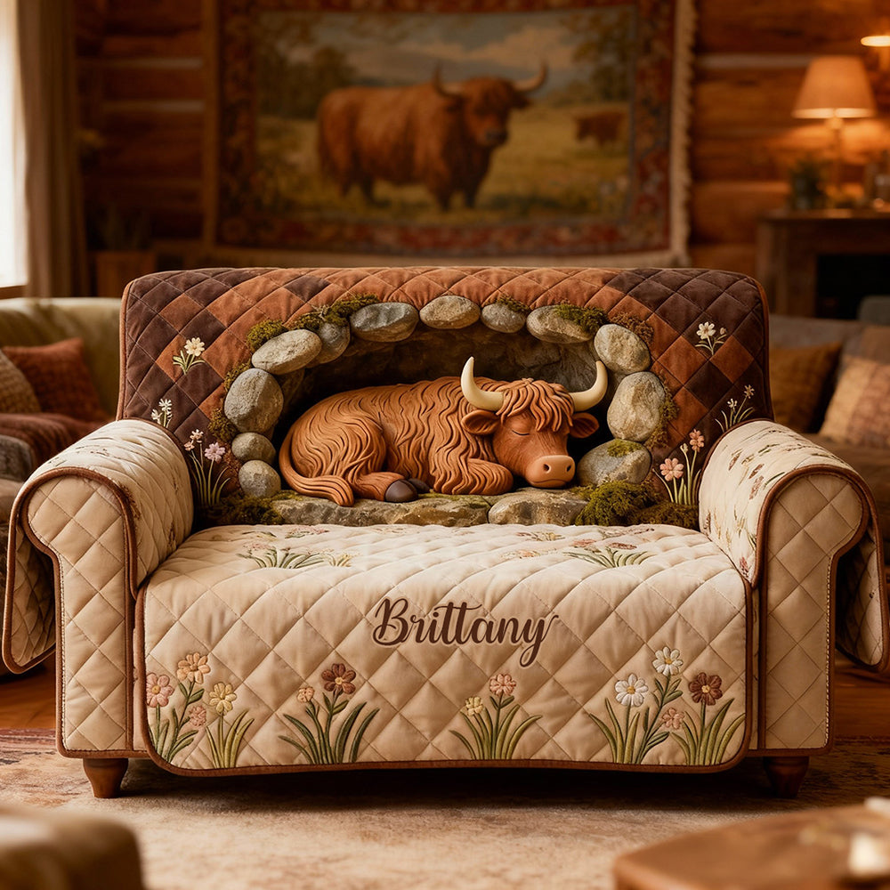 Highland Cow Quilted Sofa Cover - Personalized Gifts For Highland Cow Lovers 04kidt300126-Homacus