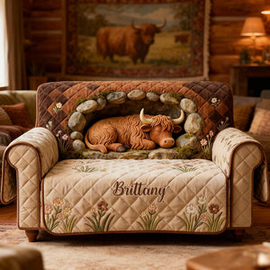 Highland Cow Quilted Sofa Cover - Personalized Gifts For Highland Cow Lovers 04kidt300126-Homacus