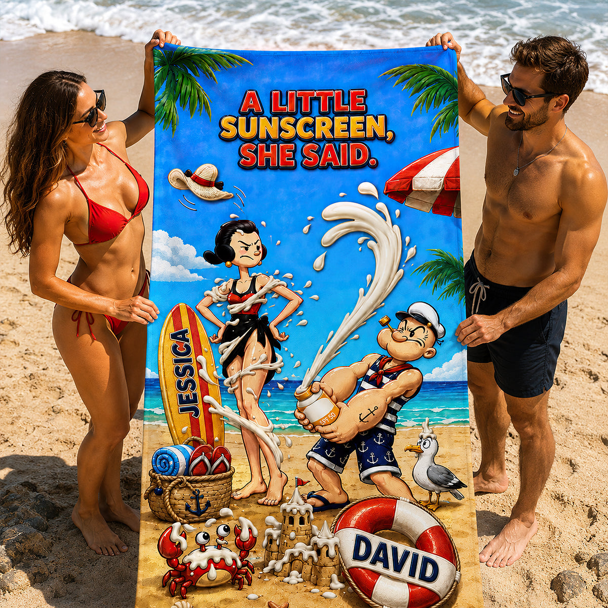 A Little Sunscreen Beach Towel - Personalized Gifts For Couple 04HADT200726-Homacus