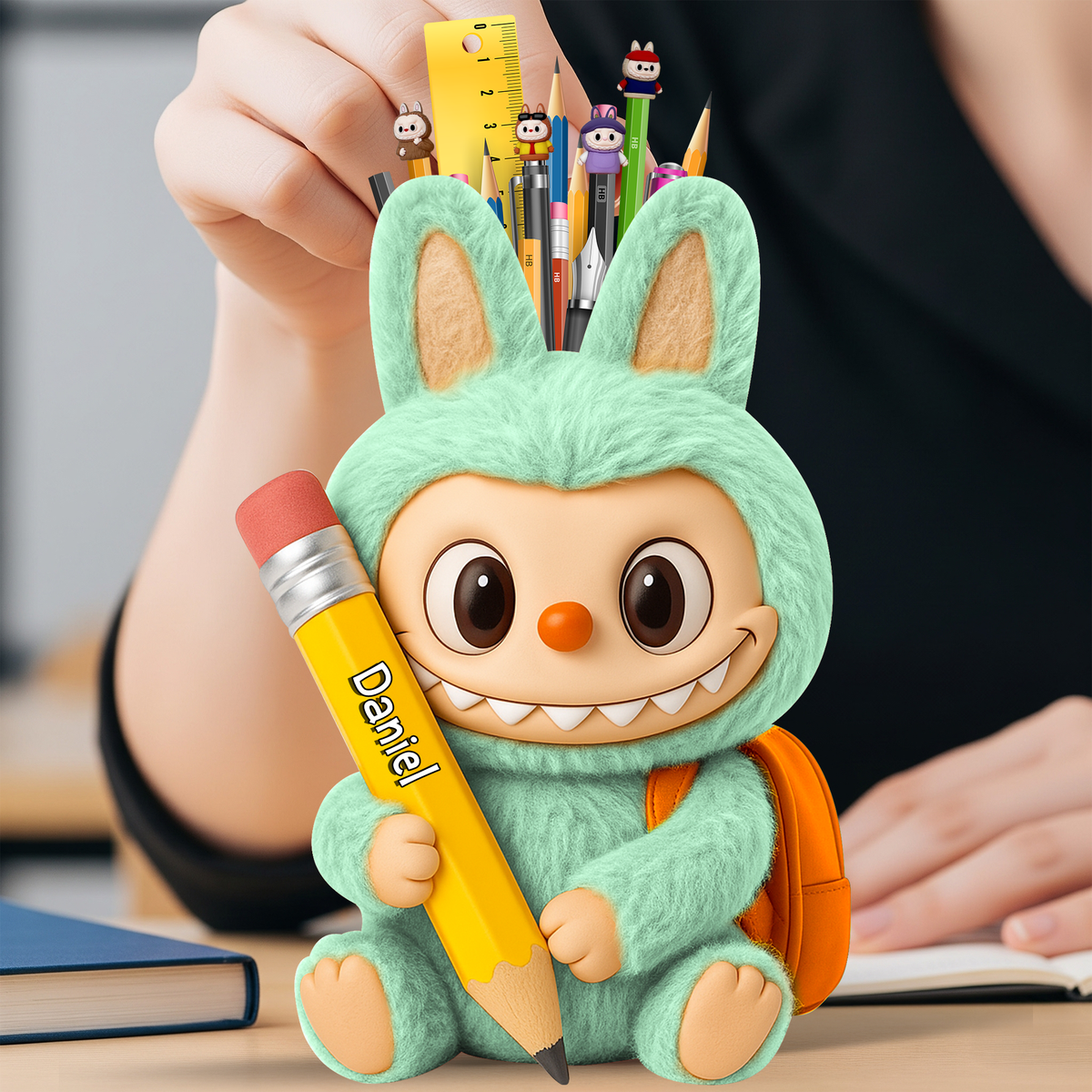 Fluffy Buddy Wooden Pen Holder Personalized Gifts For Kids 02NALU240725-Homacus