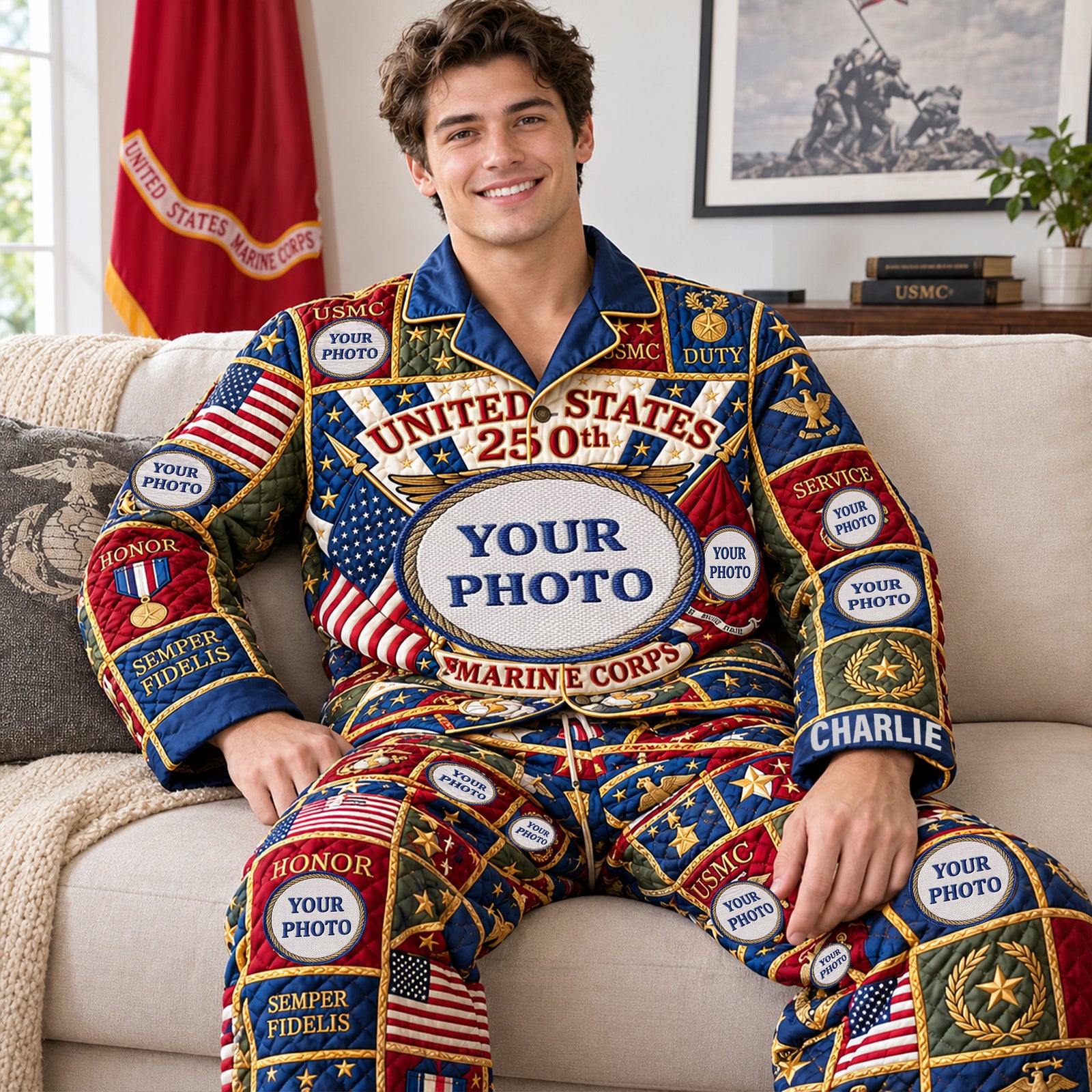 Patriotic Button Up Pajama Set - Personalized Christmas Gifts For Veterans 01palu070926-Homacus