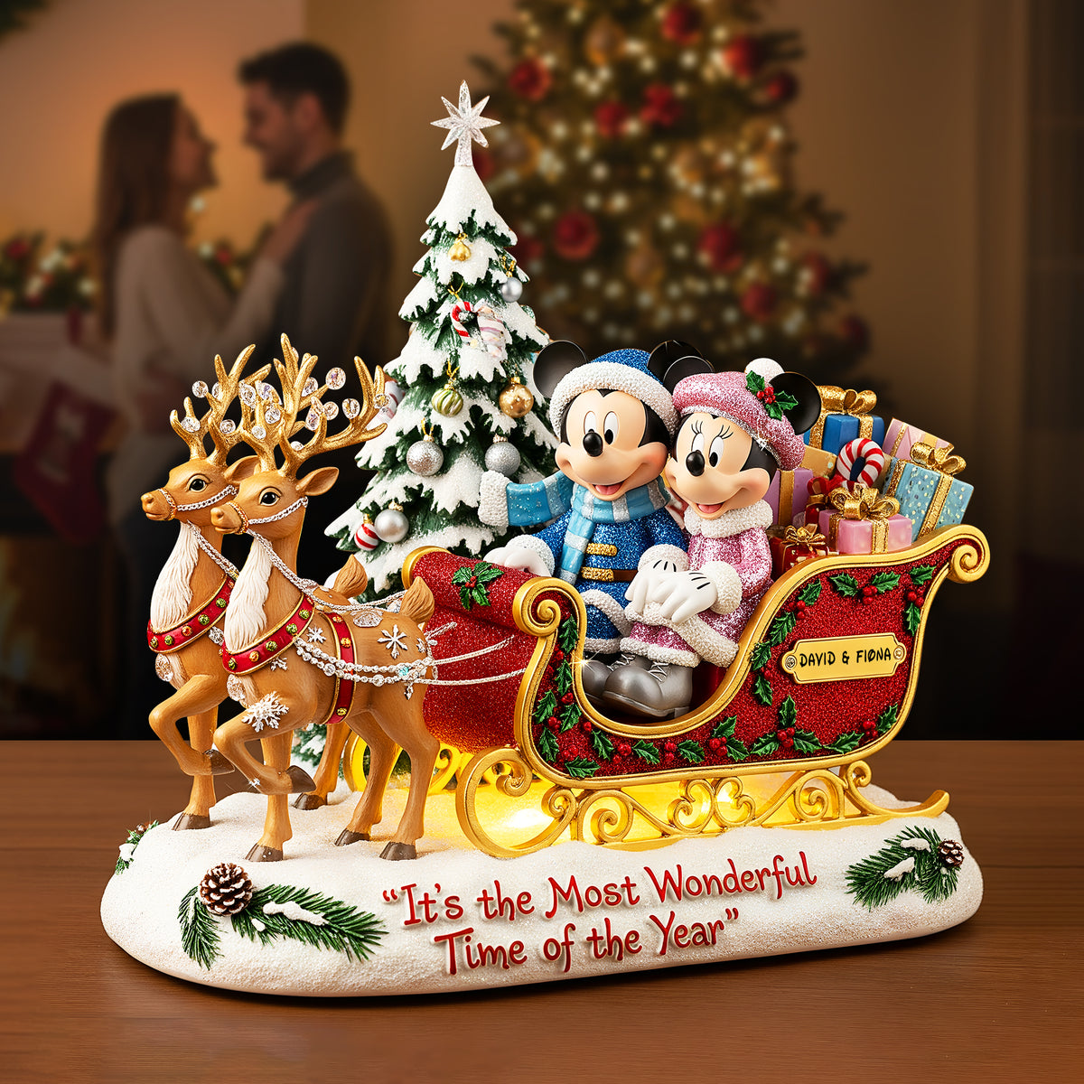 Couple Reindeer Sleigh Acrylic Plaque - Personalized Gifts For Couple Christmas Plaque 08PGLU281025-Homacus