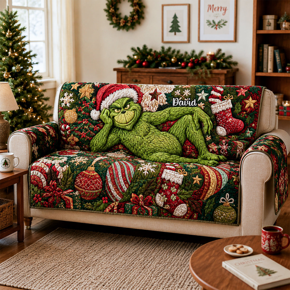 Grouchy Mischief Maker Quilted Sofa Cover - Personalized Christmas Gifts For Family 05nadh290826