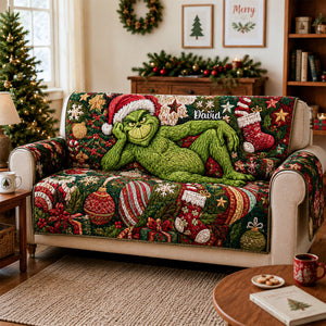 Grouchy Mischief Maker Quilted Sofa Cover - Personalized Christmas Gifts For Family 05nadh290826